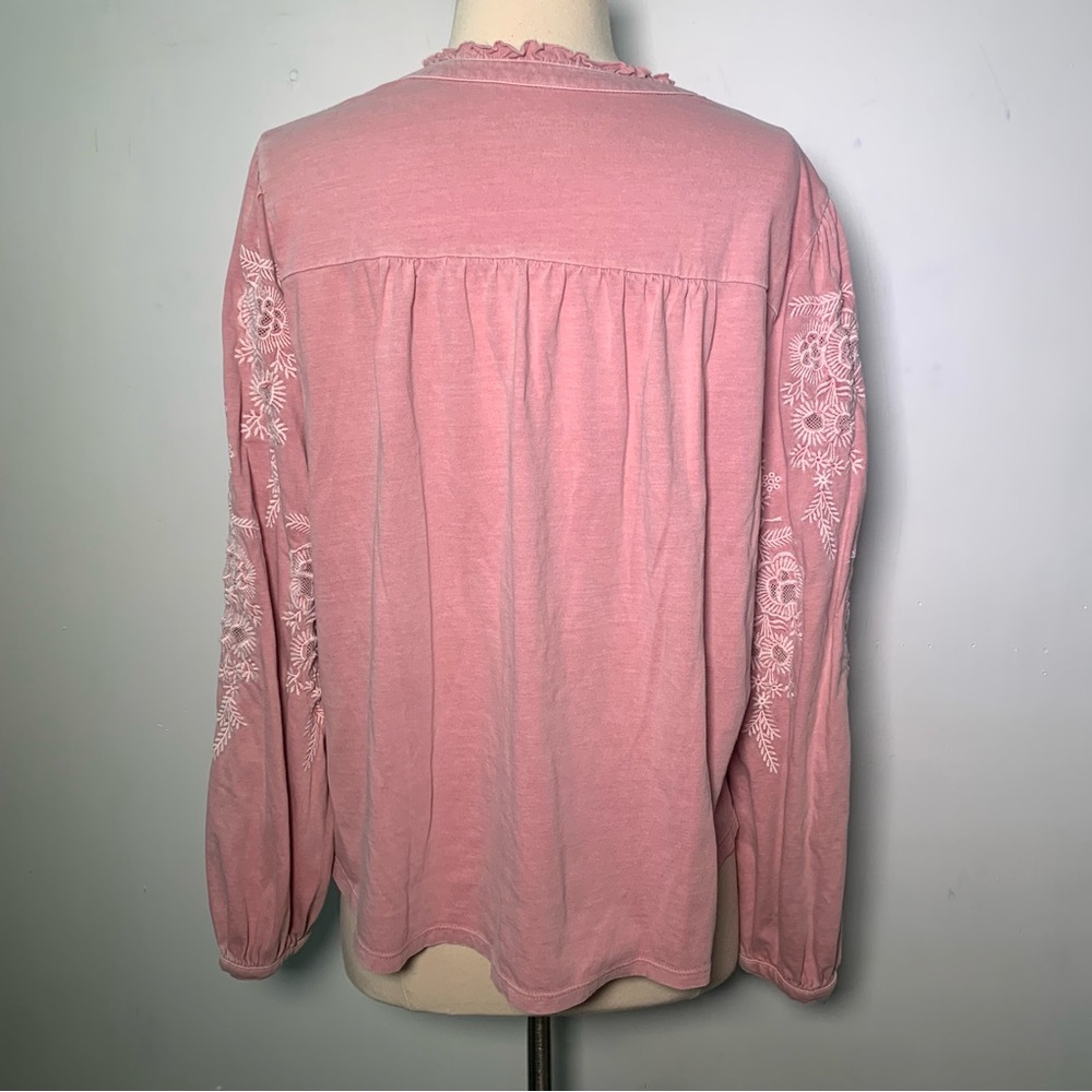 Soft Surrounfings Cotton pink Embroidery Long Sleeve Boho Size M - Picture 8 of 11